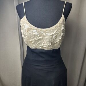 Gunne Sax Jessica McClintock Dress 7/8 S Babydoll Beaded Long Prom Formal Y2K